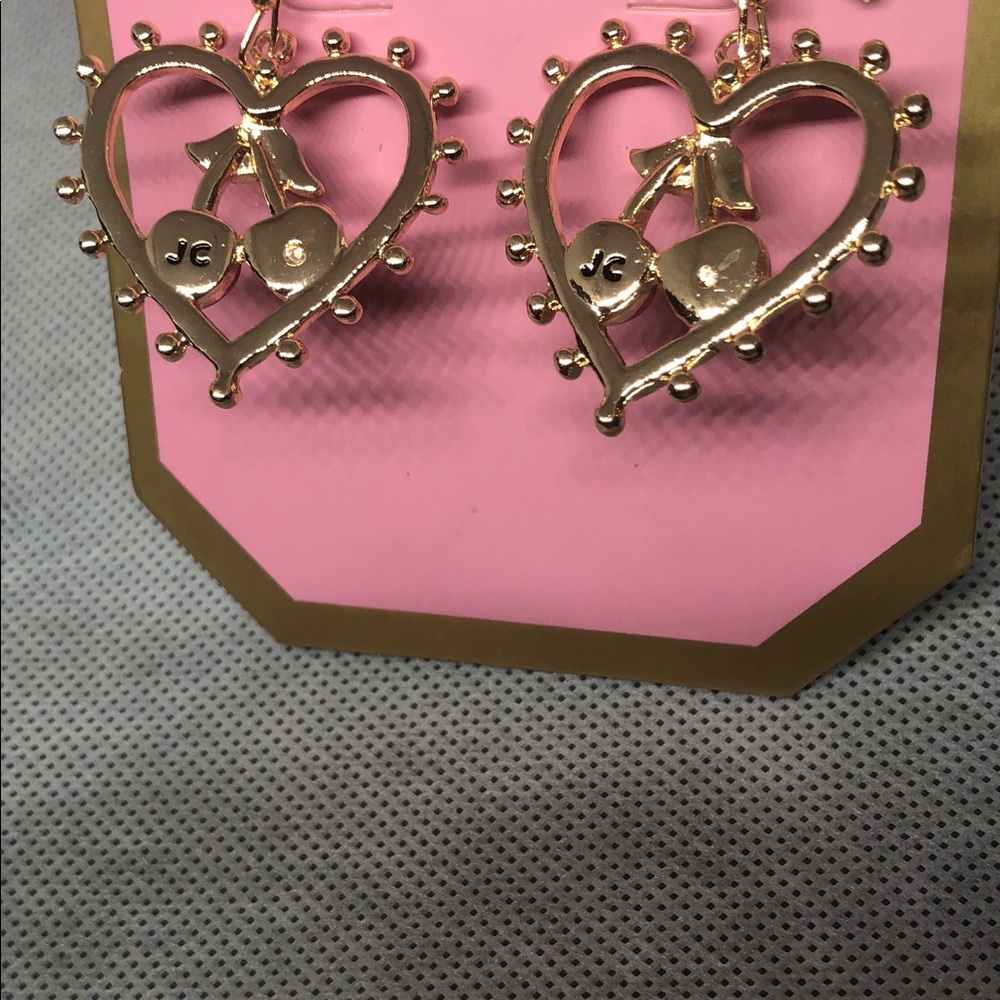 Juicy‎ Couture gold tone spiked heart red cherry dangle earrings new - Picture 4 of 6